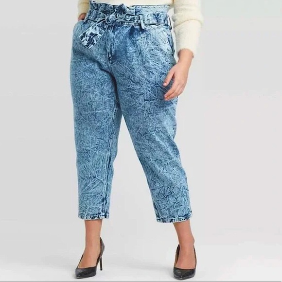 Who What Wear Denim - WHO WHAT WEAR | Acid Wash Paper Bag Mom Jeans with Front Tie Plus Size 24W